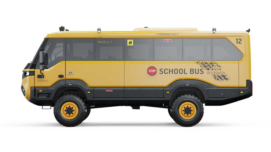 Посмотрите на школьный автобус на базе грузовика MAN